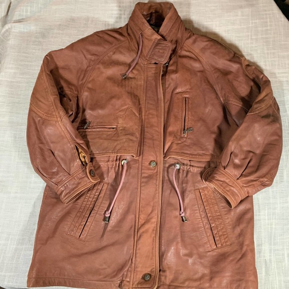 New Fast Leather Mid Length Light Brown Jacket Unisex Vintage 42 Plz See Pics - Picture 2 of 12